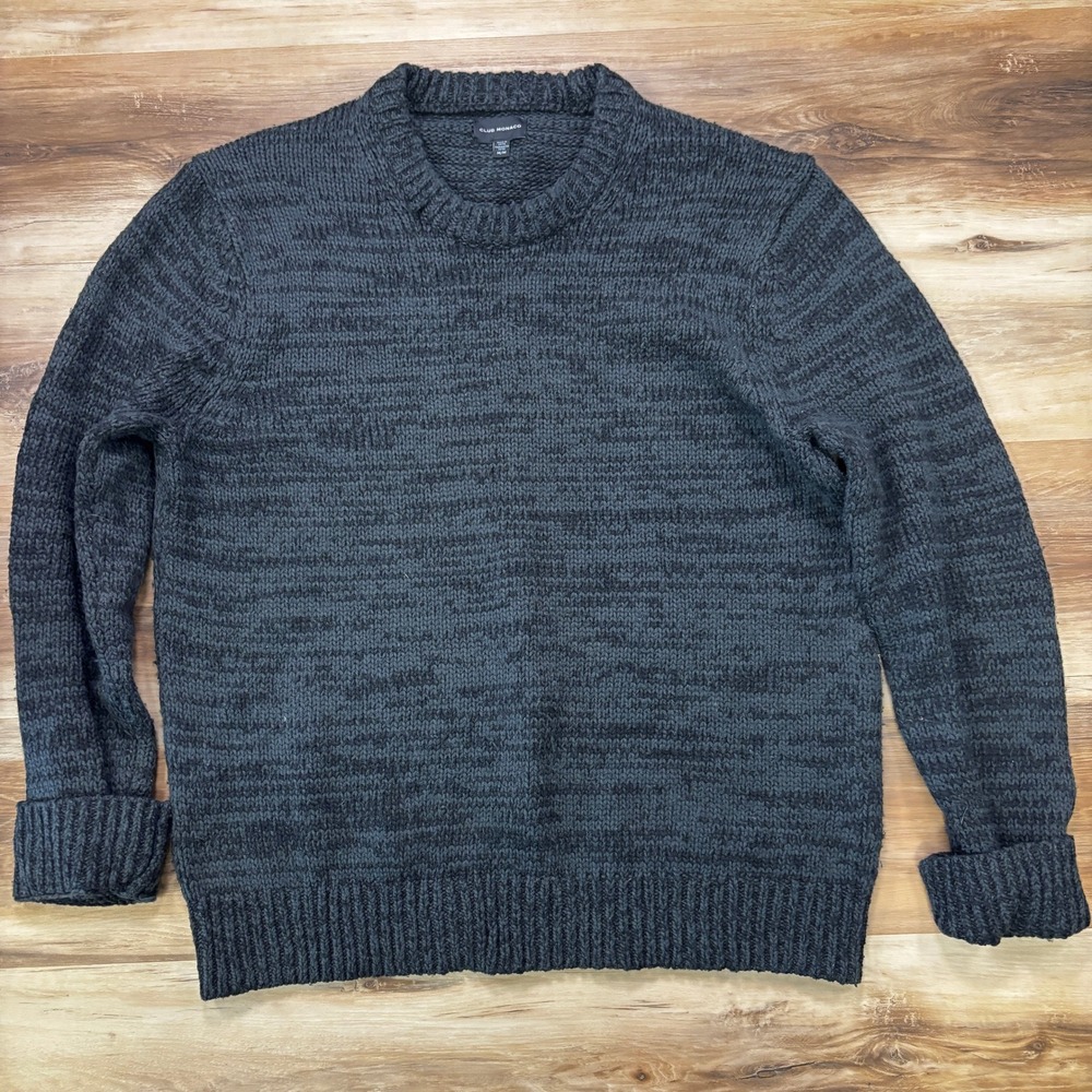 Club Monaco Sweater Medium Crew Neck Space Dye Wool Blend Marl Gray Black